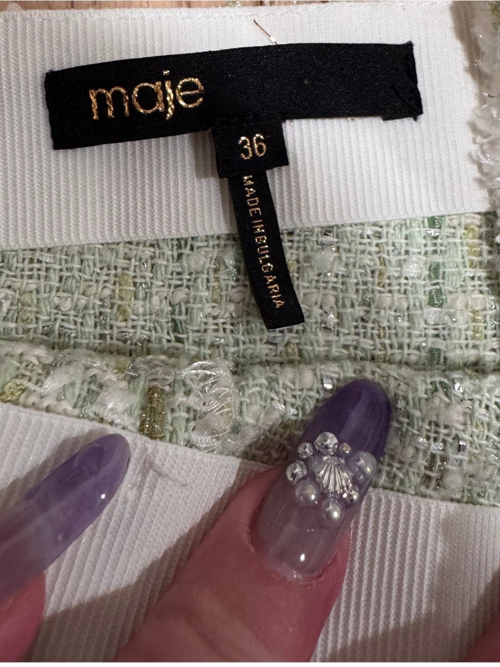 Maje Rinova Green Tweed Mini Dress Size 36 US 2-4 Mint Green Metallic Boucle - Picture 14 of 15